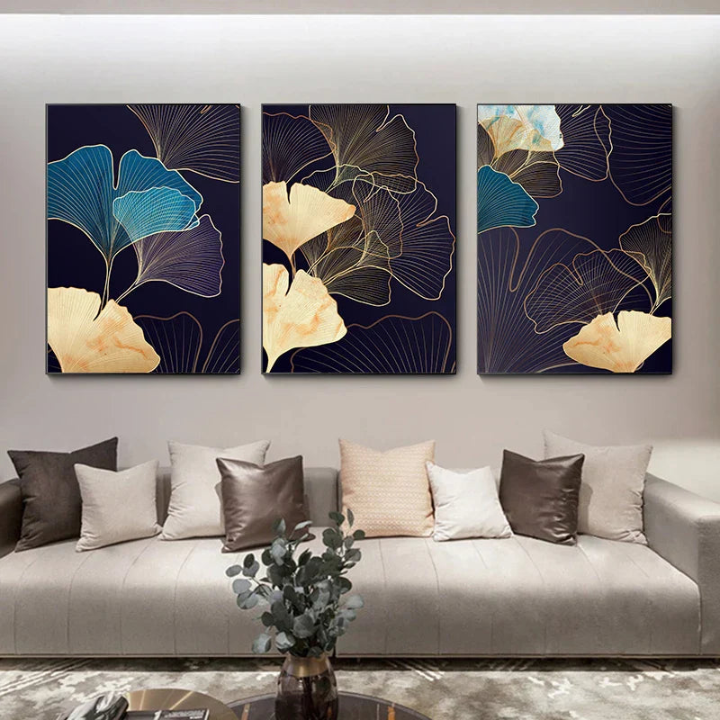 Abstract Botanical Tropical Blue Eggplant Floral Wall Art Fine Art Canvas Print Pictures For Living Room Bedroom Hotel Room Decor | Skanto