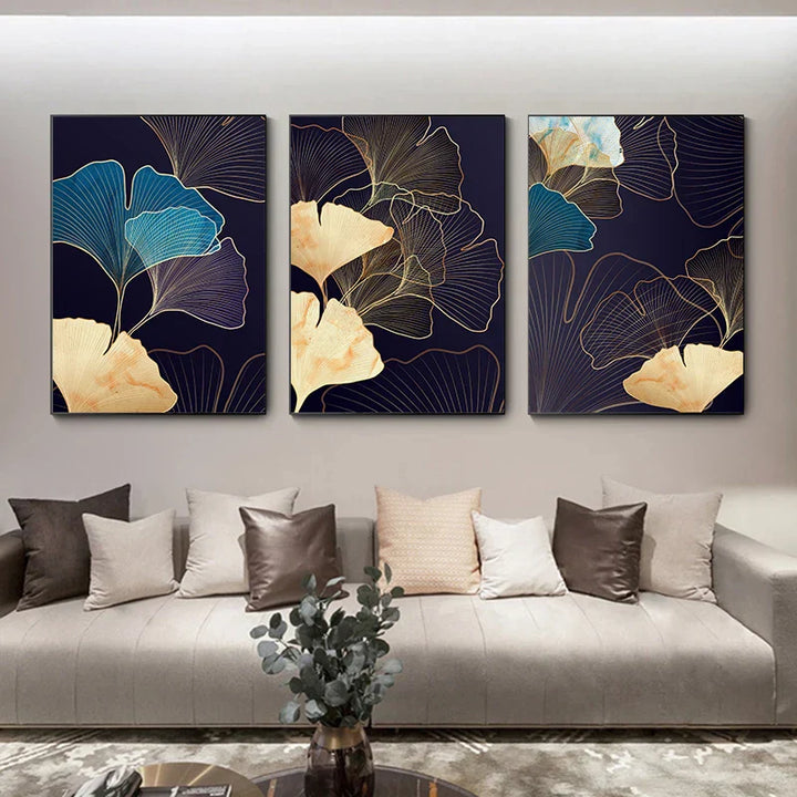 Abstract Botanical Tropical Blue Eggplant Floral Wall Art Fine Art Canvas Print Pictures For Living Room Bedroom Hotel Room Decor | Skanto