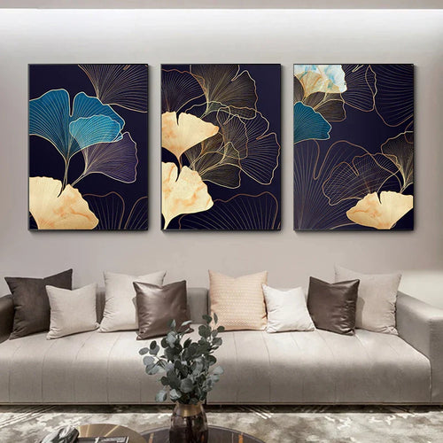Abstract Botanical Tropical Blue Eggplant Floral Wall Art Fine Art Canvas Print Pictures For Living Room Bedroom Hotel Room Decor | Skanto