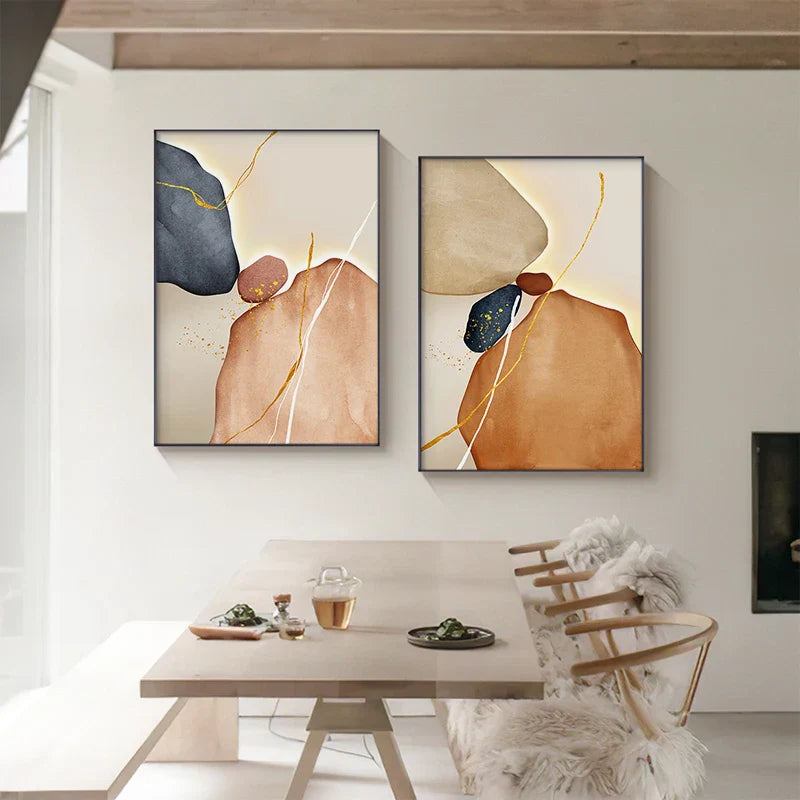 Modern Abstract Nordic Zen Stone Wall Art Fine Art Canvas Prints Neutral Tones Geometric Design Pictures for Modern Interior | Skanto