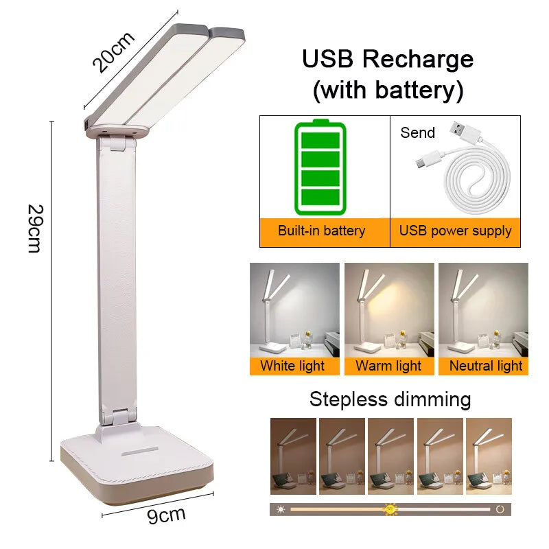 Skanto | LumiFold | LED Skrivebordslampe | 3 Lysstyrkenivåer & Berøringskontroll | USB oppladbar & sammenleggbar