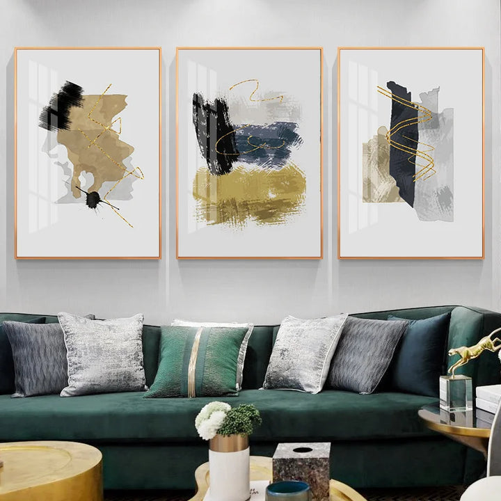 Neutral Color Blue Beige Black Nordic Abstract Wall Art Fine Art Canvas Prints Posters Pictures For Living Room Bedroom Art Decor | Skanto