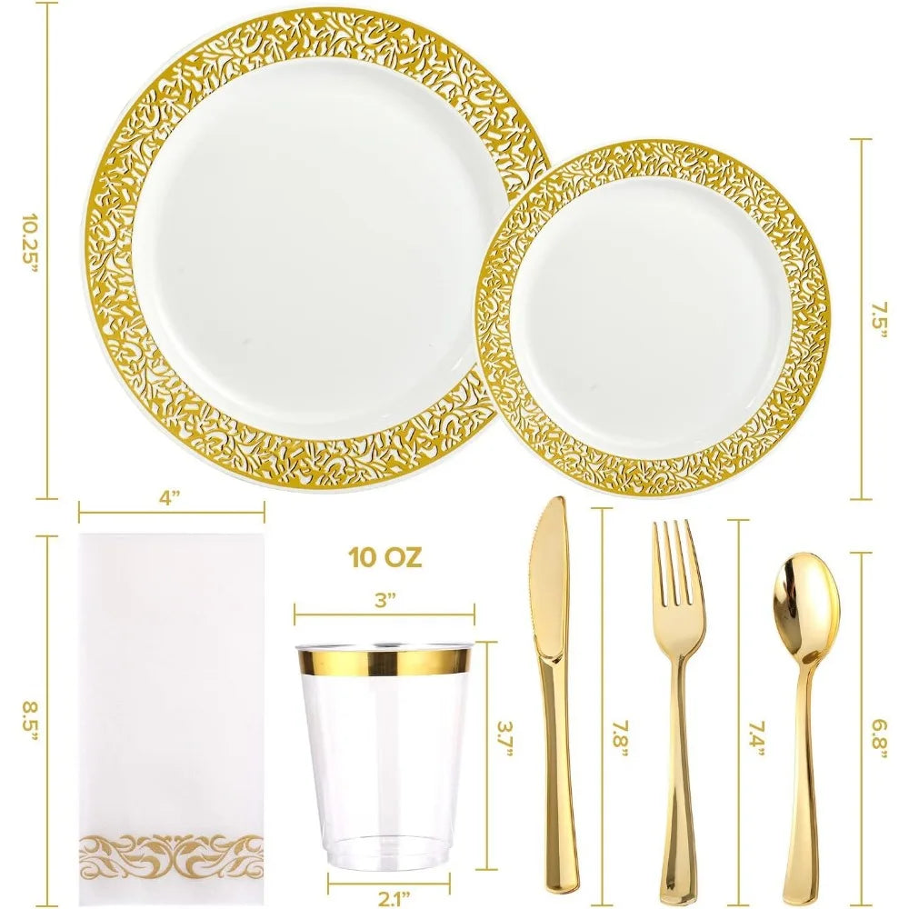 Skanto | 350stk Engangs Gull Blonde Servise Sett for 50 Gjester