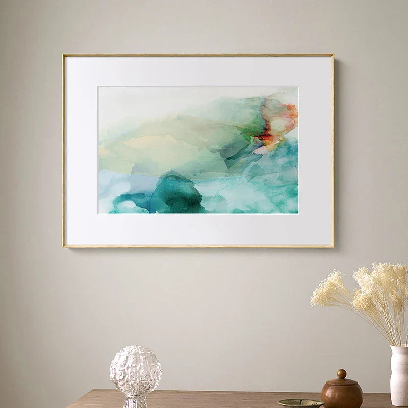 Ethereal Whispers Teal Emerald Aquamarine Abstract Wall Art Fine Art Canvas Prints Nordic Images for Modern Apartment Living Room Decor | Skanto