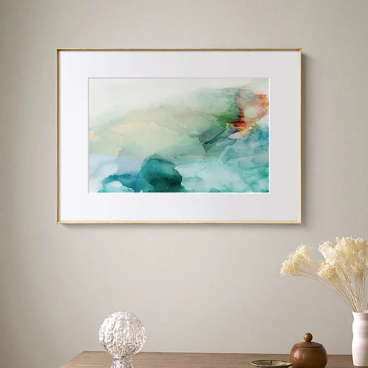 Ethereal Whispers Teal Emerald Aquamarine Abstract Wall Art Fine Art Canvas Prints Nordic Images for Modern Apartment Living Room Decor | Skanto