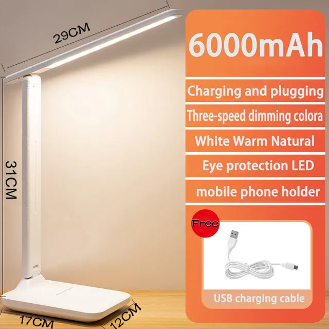 Skanto | 6000mAh oppladbar LED bordlampe USB 3 farger stegløs dimbar skrivebordslampe berøring foldbar øye-beskyttende leselys nattlys