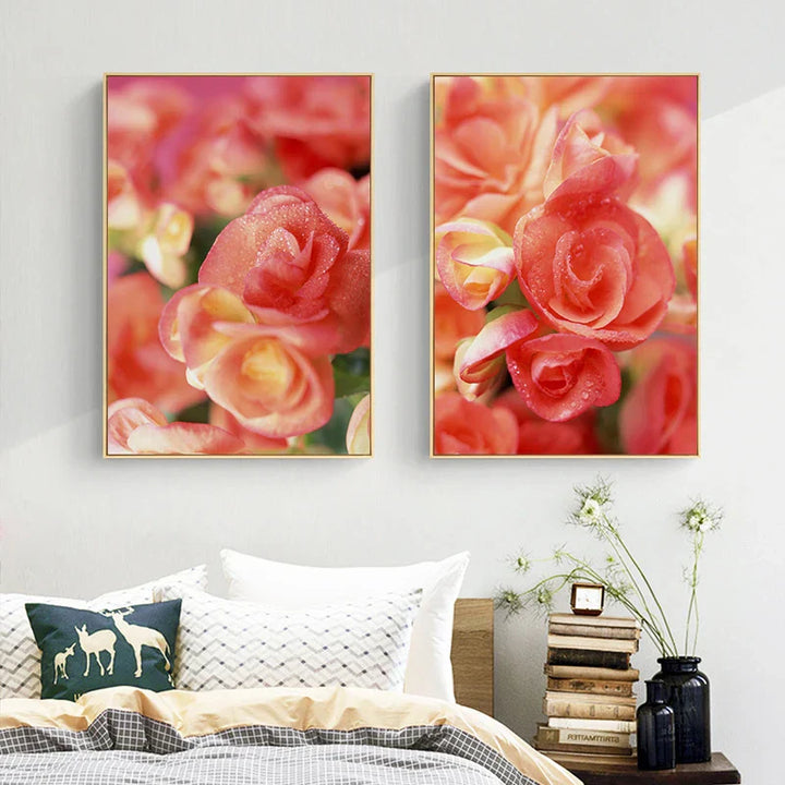 Pink Red Roses Floral Wall Art Fine Art Canvas Prints Modern Botanical Posters Pictures For Living Room, Bedroom Art Decor | Skanto