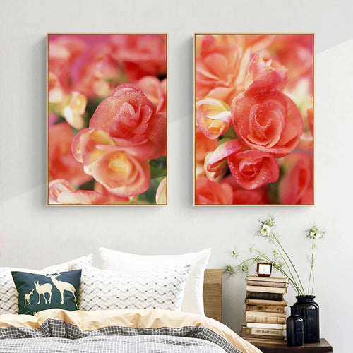 Pink Red Roses Floral Wall Art Fine Art Canvas Prints Modern Botanical Posters Pictures For Living Room, Bedroom Art Decor | Skanto