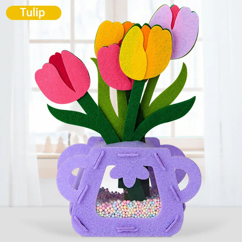 Håndlaget Montessori Blomsterhåndverkssett - DIY Fargerike Blomsterpottelekler for Barn, Kreativ Tidlig Læringsgave