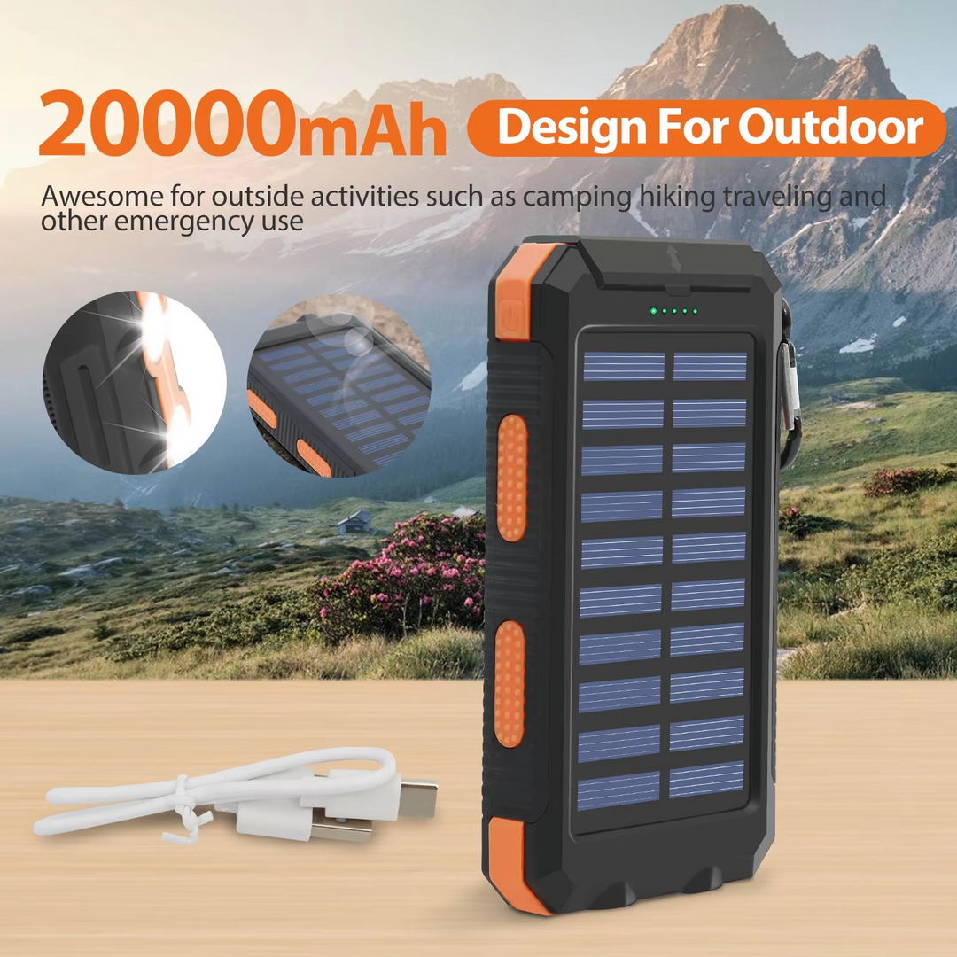 Skanto | 20000mAh bærbar solenergilader med dobbelt USB og LED lommelykt