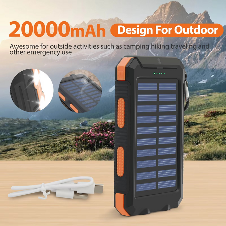 Skanto | 20000mAh bærbar solenergilader med dobbelt USB og LED lommelykt