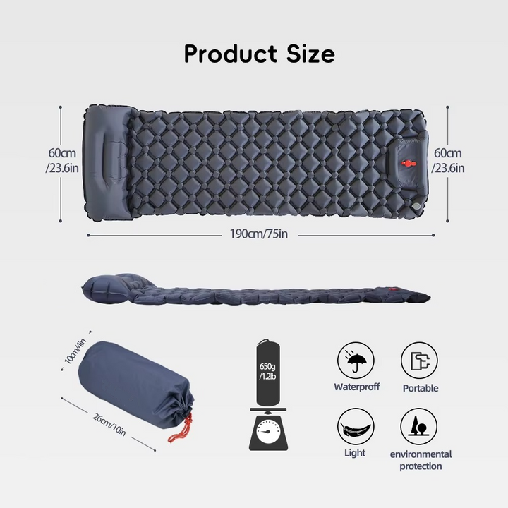 Skanto | Inflatable Camping Sleeping Pad with Built-in Pillow Self-Inflating Air Cushion for Hiking and Outdoor Travel