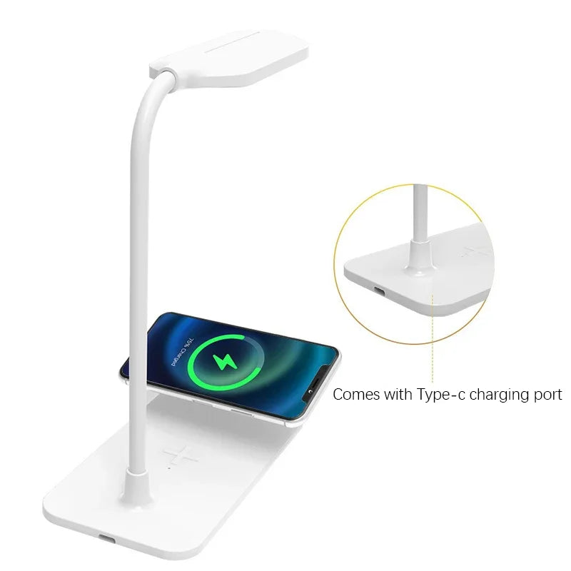 Skanto | Velura LightDock LED Skrivebordslampe | Med Trådløs Lader & USB Port | Berøringsdimming & Øyenvennlig | Moderne