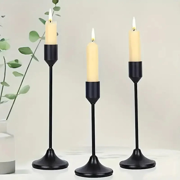 Skanto | Lysestake LumièreNoir | Sett med 3 | Minimalistisk & Retro | Rustfritt Stål Svart | For Bryllup & Hjemmedekorasjon
