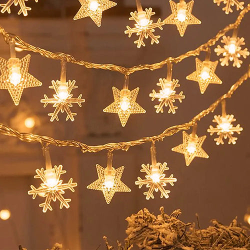 Skanto | LED Lyskæde FrostGlow | Snefnug & Juletræsdesign | 2025 Julepynt | Varm Hvid & Farverig | Til Træ & Hjem