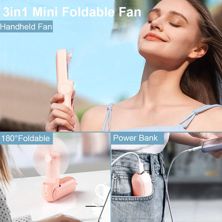 Bærbar mini håndholdt USB-vifte – Oppladbar sammenleggbar lommevifte med batteri, kjølevifte og strømbank-funksjon | Skanto