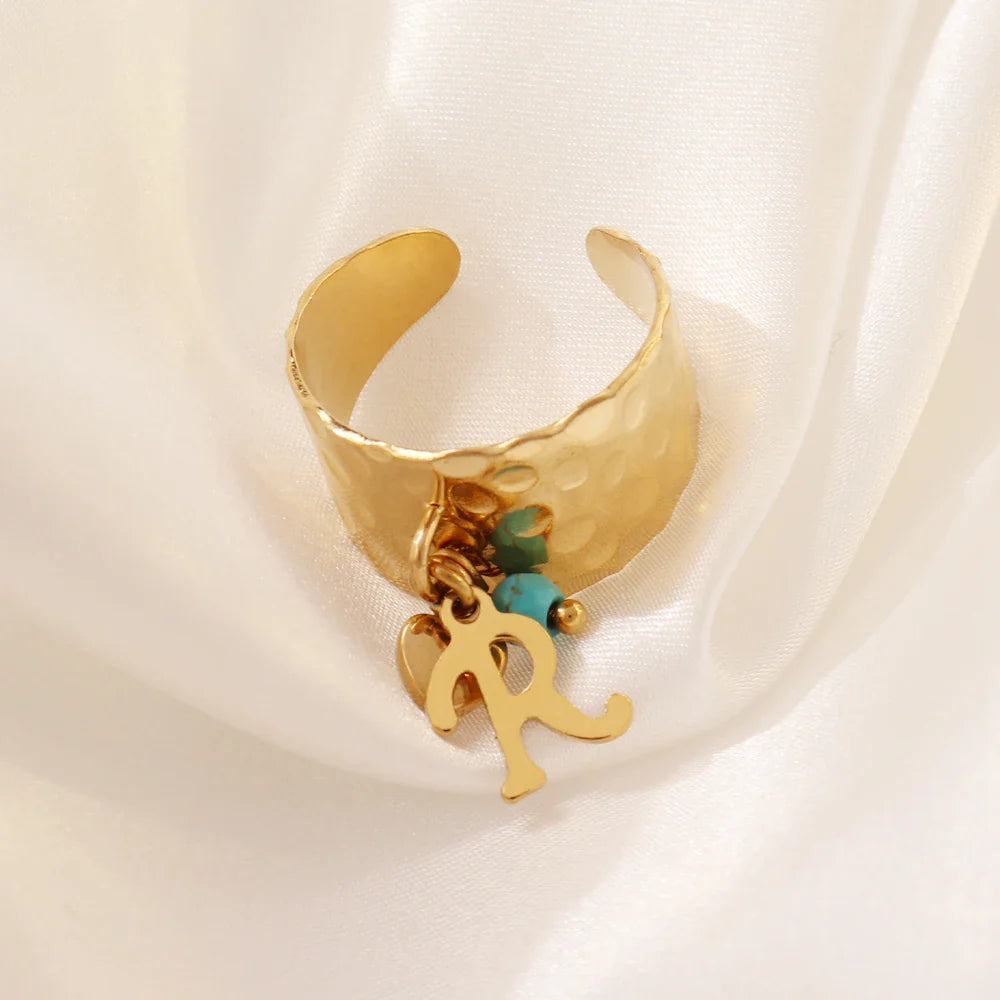 Skanto | Dainty Justerbar Bokstav Initial & Hjerte Vedhengt Ring