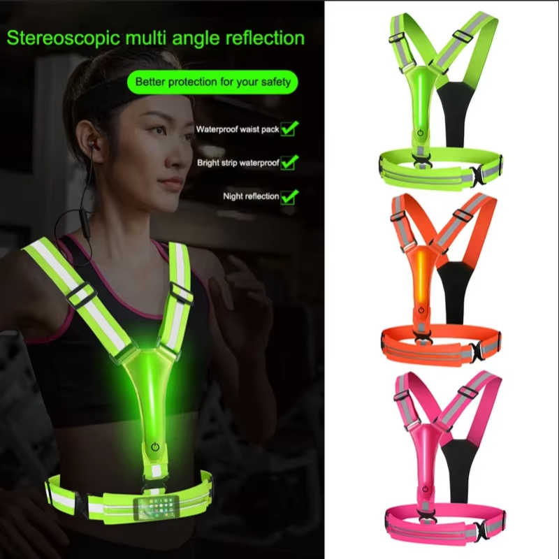 Reflekterende LED-Sicherheitsweste med verstellbaren Gurten og USB-aufladbaren Leuchten