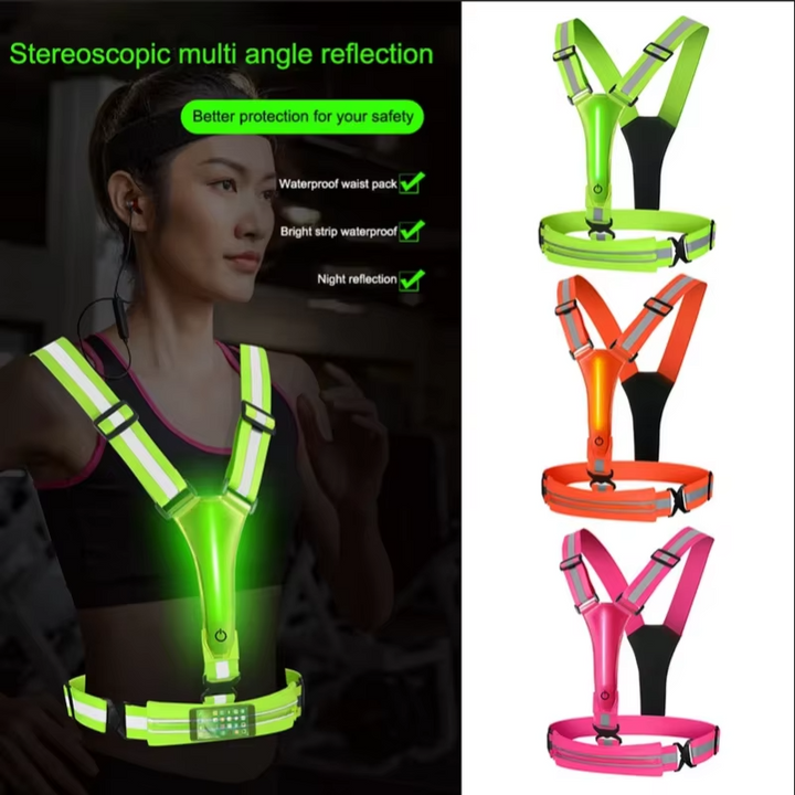Reflekterende LED-Sicherheitsweste med verstellbaren Gurten og USB-aufladbaren Leuchten