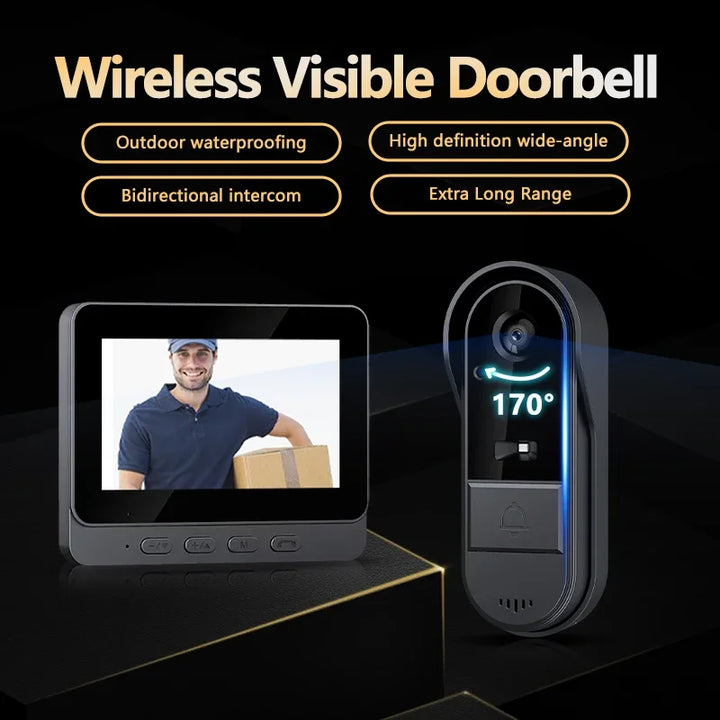 Skanto | Trådløs video dørklokke med intercom og nattsyn HD – 4,3” IPS-display, vanntett