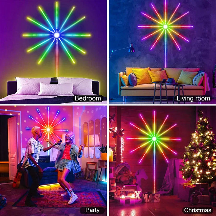 Smart RGB Fyrverkeri LED Lyskurs Jul Lys - App Kontrollert Starburst Fe-lamper med Musikk Synk for Fester, Bryllup, og Høytidsdekor