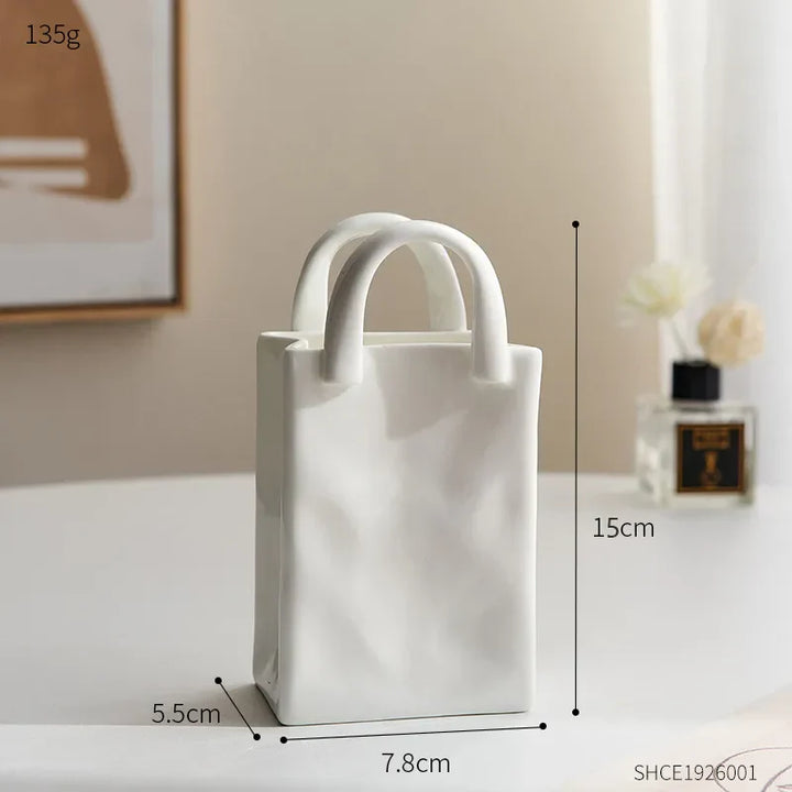 Skanto | Nordisk dekorativ vase håndveske keramisk vase dekorasjon hjem blomster for dekor borddekorasjons tilbehør romdekorasjon vasegave