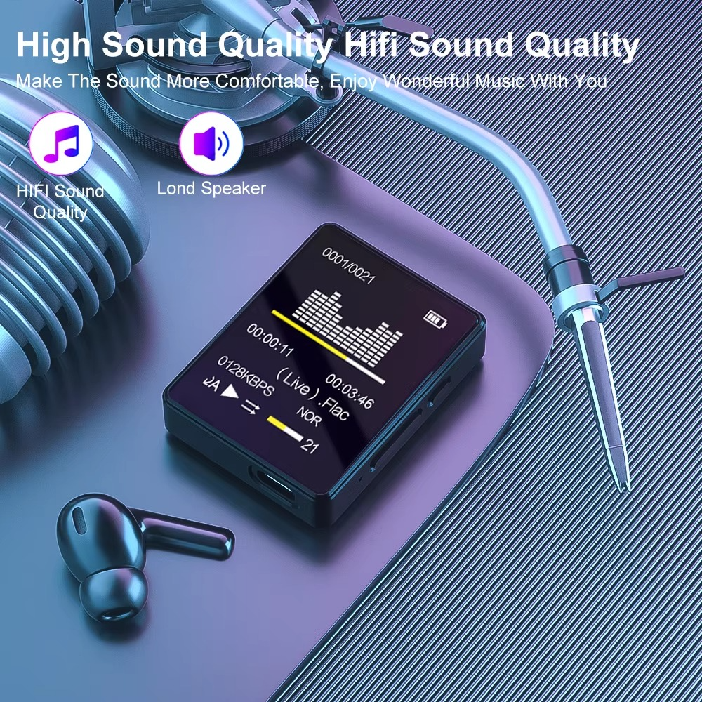 Skanto | Bærbar Bluetooth MP3-spiller med HiFi-stereo, Mini MP4 videovisning, LED-skjerm og stemmeopptak