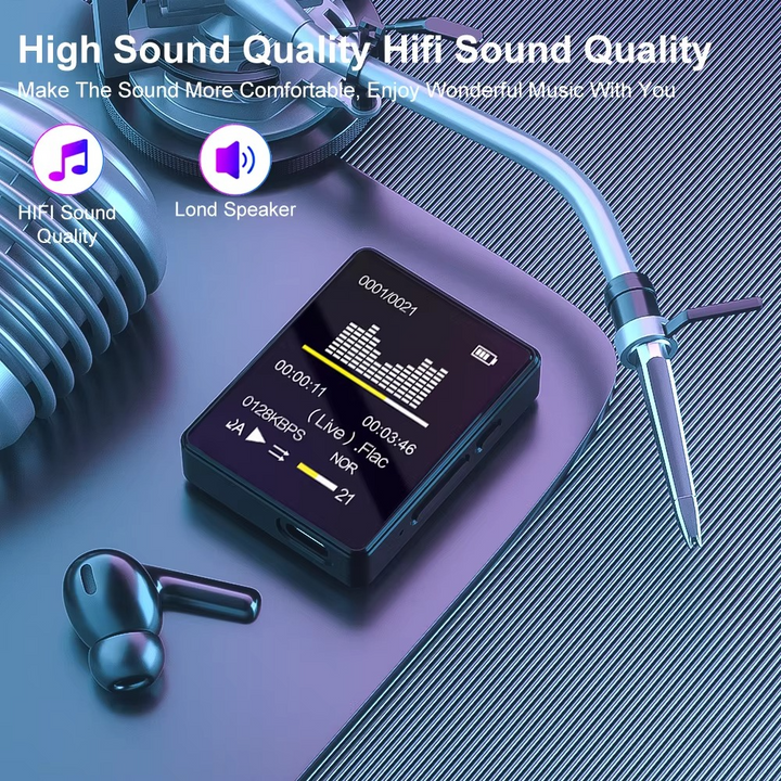 Skanto | Bærbar Bluetooth MP3-spiller med HiFi-stereo, Mini MP4 videovisning, LED-skjerm og stemmeopptak