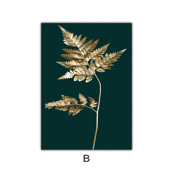 Abstract tropical botanicals golden leaves wall art artistic canvas prints pictures for living room dining room light luxurious interior decor | Skanto