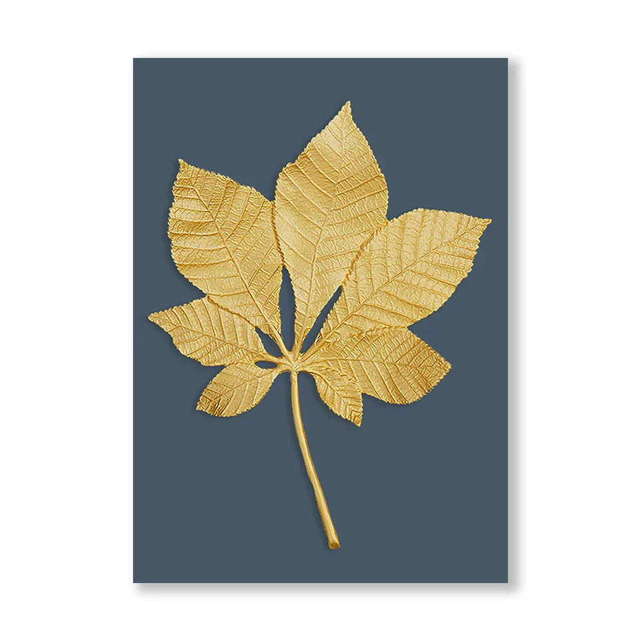 Blue Minimalist Golden Abstract Floral Wall Art Fine Art Canvas Prints Pictures for Luxury Living Room Dining Room Home Office Art Decor | Skanto