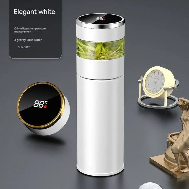 Skanto | ThermoBrew | Isolert flaske med LED temperaturskjerm og tefilter | 450 ml | Rustfritt stål 304 | Svart