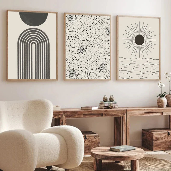 Sun Sea Circle Minimalist Line Art Black White Wall Art Fine Art Canvas Prints Pictures For Modern Living Room Bedroom Home Decor | Skanto