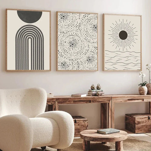 Sun Sea Circle Minimalist Line Art Black White Wall Art Fine Art Canvas Prints Pictures For Modern Living Room Bedroom Home Decor | Skanto