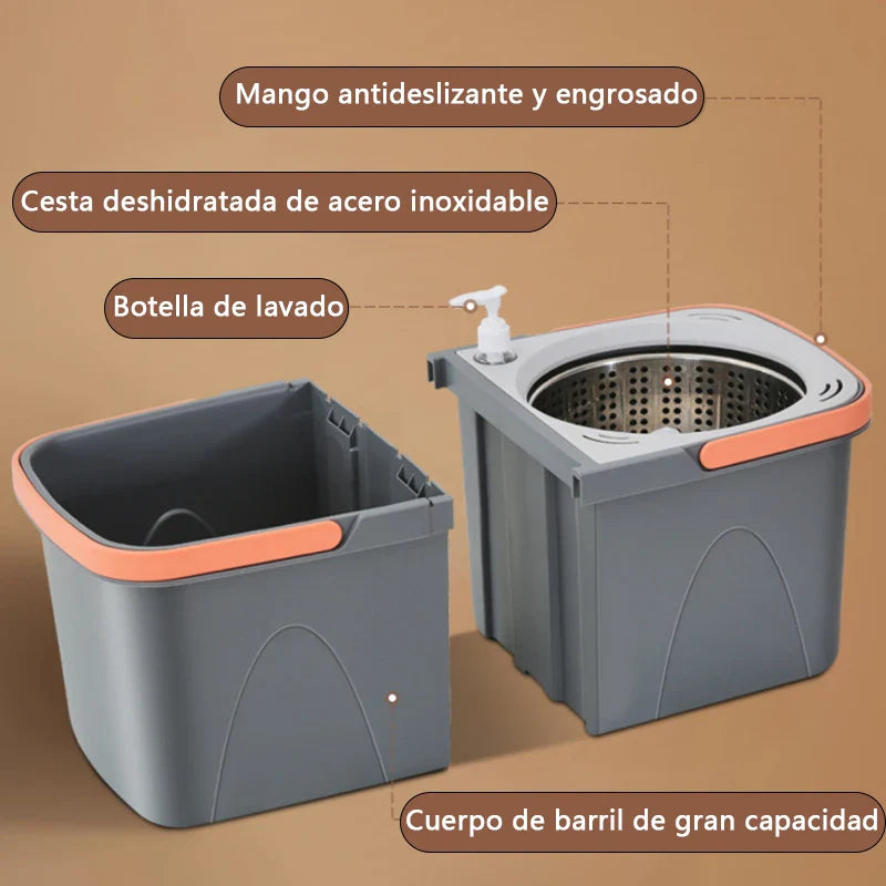 Norvo | Dual chamber mop with double chamber bucket | 138 cm rustfritt stål håndtak | 360° svingbart hode | For fliser, tre & laminat