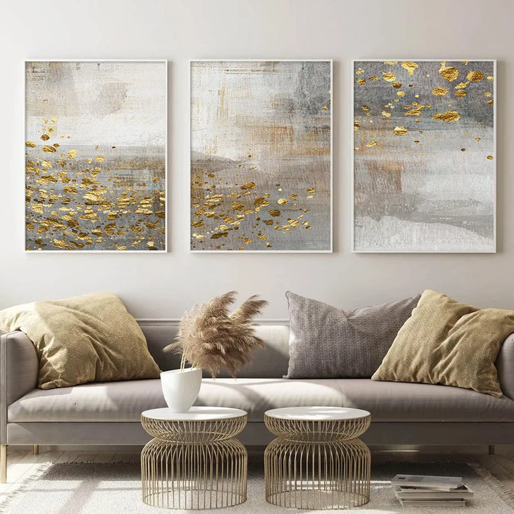 Beige Gray Golden Speckled Vintage Abstract Wall Art Canvas Prints Contemporary Images for Elegant Interiors | Skanto