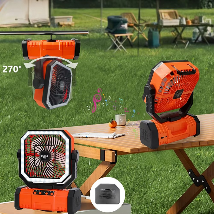 Oppladbar campingvifte med 20000mAh batteri, 4 hastigheter og LED-lanterne | Skanto