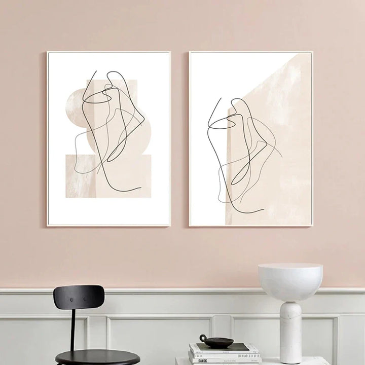 Skygger av Beige Abstrakt Linjekunst Veggkunst Finkunst Lerrettrykk Minimalistiske Bilder for Moderne Stuekunst for Moderne Interiør | Skanto
