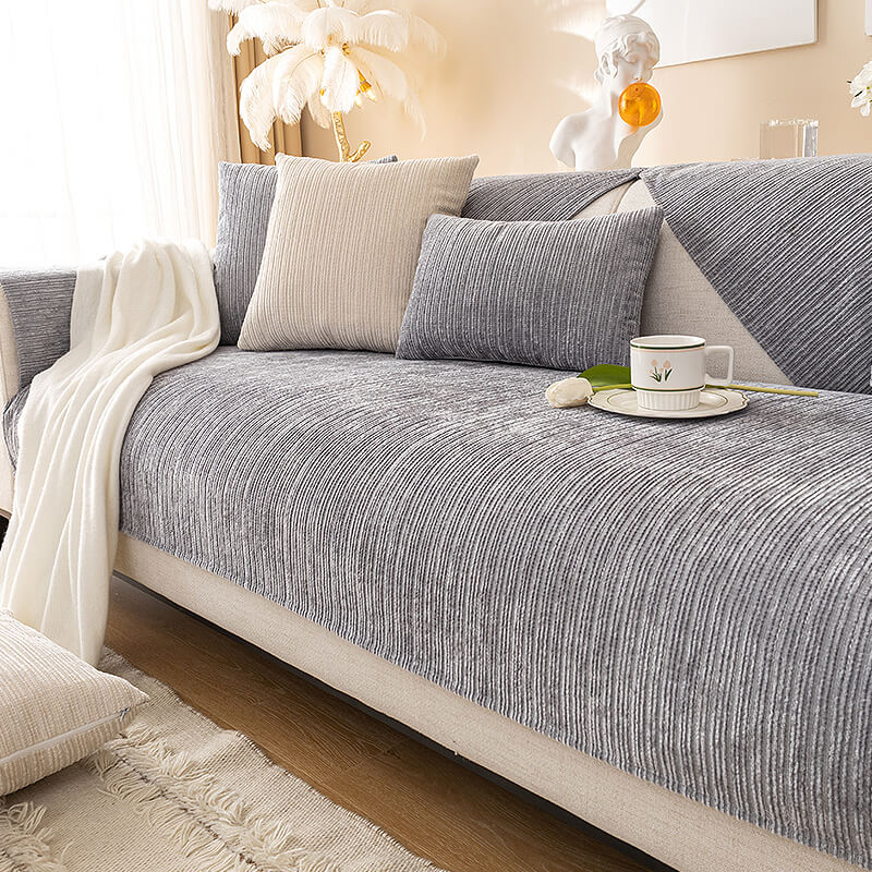 Enkel solid farge chenille ripesikker sofa dekke | Skanto