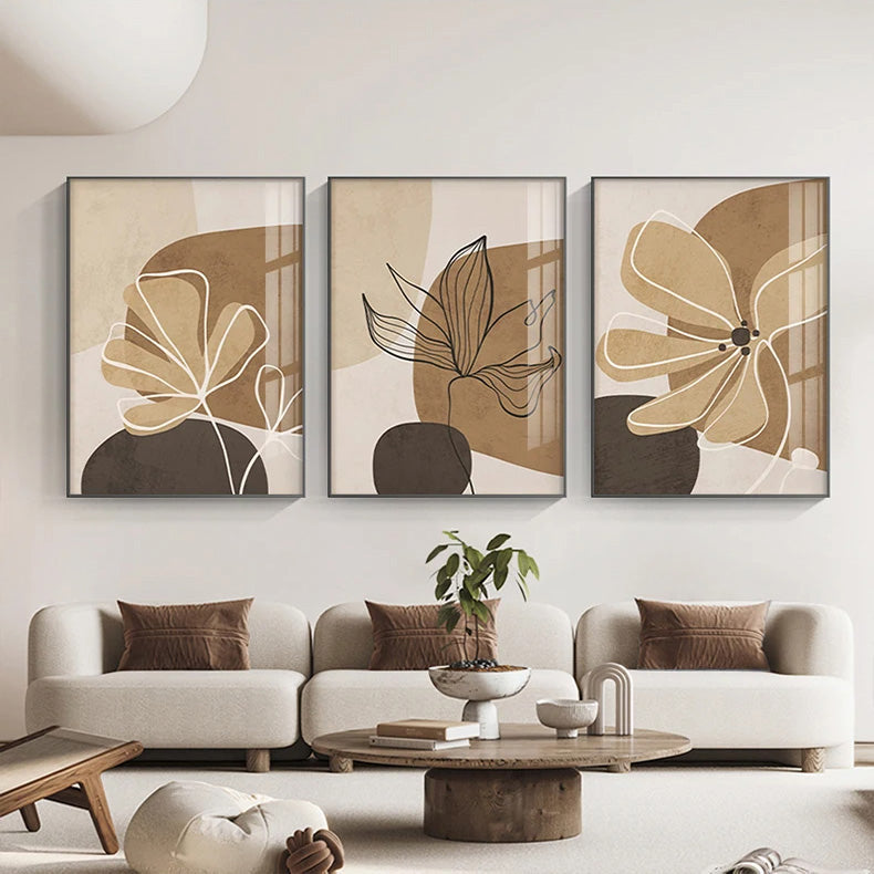 Enkel Beige Brun Floral Abstrakt Veggkunst Fin Kunst Lerrettrykk Minimalistiske Bilder For Moderne Leiligheter Stue Soverom Kunst For Samtidige Interiører | Skanto