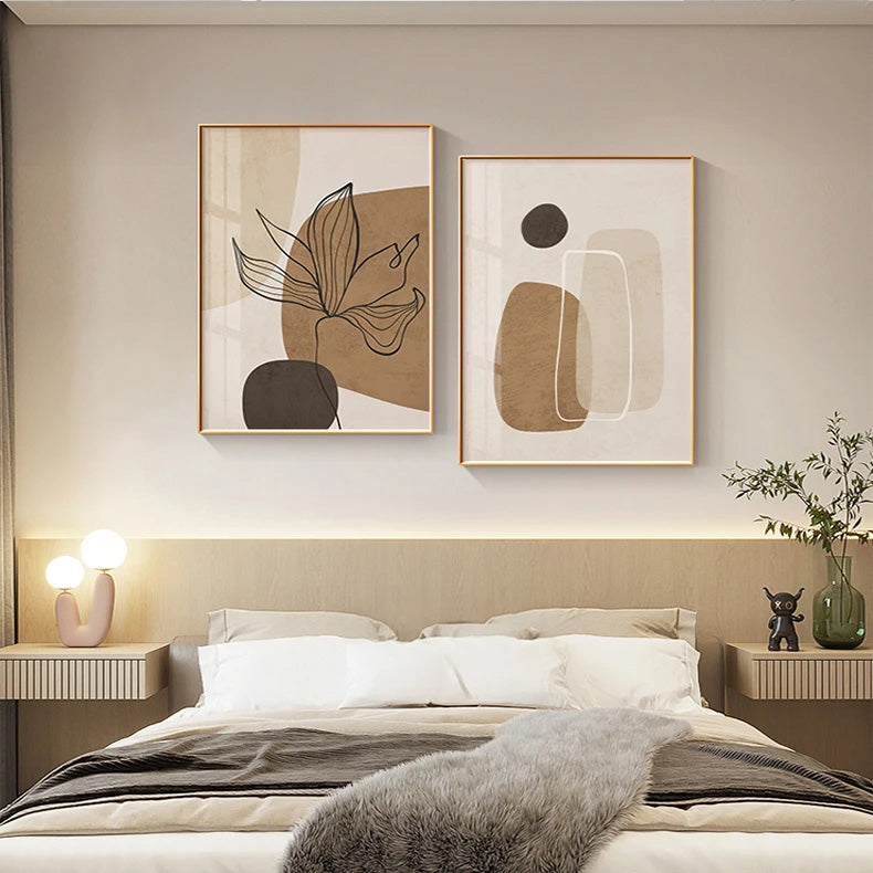 Enkel Beige Brun Floral Abstrakt Veggkunst Fin Kunst Lerrettrykk Minimalistiske Bilder For Moderne Leiligheter Stue Soverom Kunst For Samtidige Interiører | Skanto
