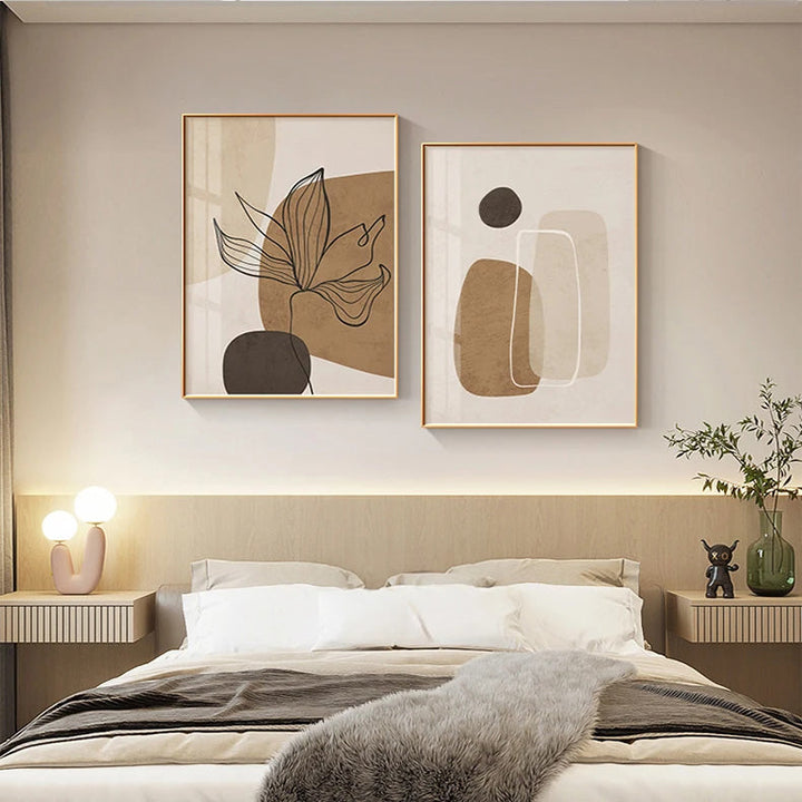 Enkel Beige Brun Floral Abstrakt Veggkunst Fin Kunst Lerrettrykk Minimalistiske Bilder For Moderne Leiligheter Stue Soverom Kunst For Samtidige Interiører | Skanto
