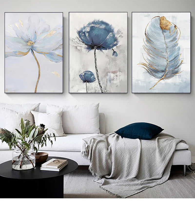 Enkel blå blomster veggkunst fine kunsttrykk på lerret moderne abstrakte botaniske bilder for stue soverom moderne interiør | Skanto