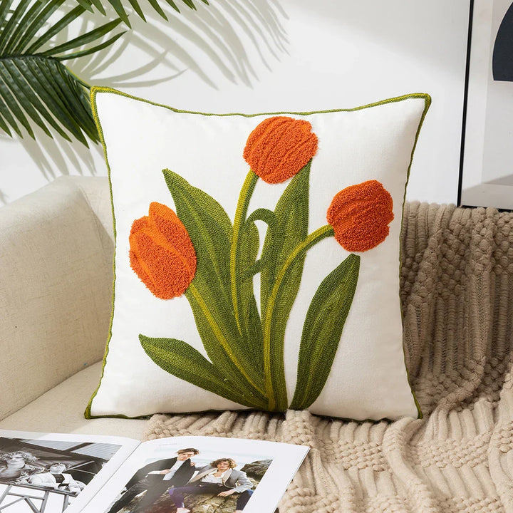 Enkle florale fargerike nordiske putetrekk 45x45cm strikkede jacquard-linneputetrekk til stuen sofa kastputer moderne skandinavisk interiør | Skanto