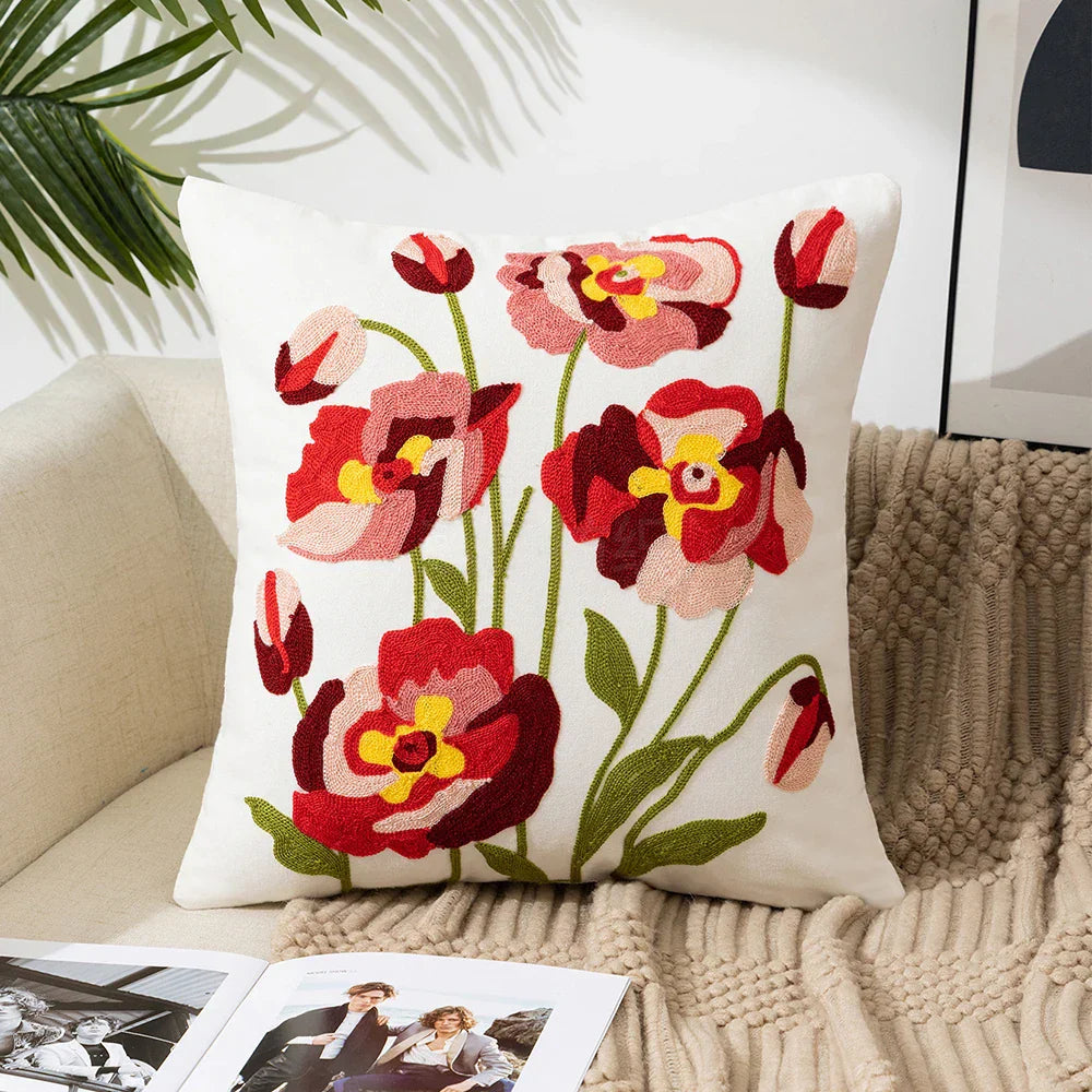 Enkle florale fargerike nordiske putetrekk 45x45cm strikkede jacquard-linneputetrekk til stuen sofa kastputer moderne skandinavisk interiør | Skanto