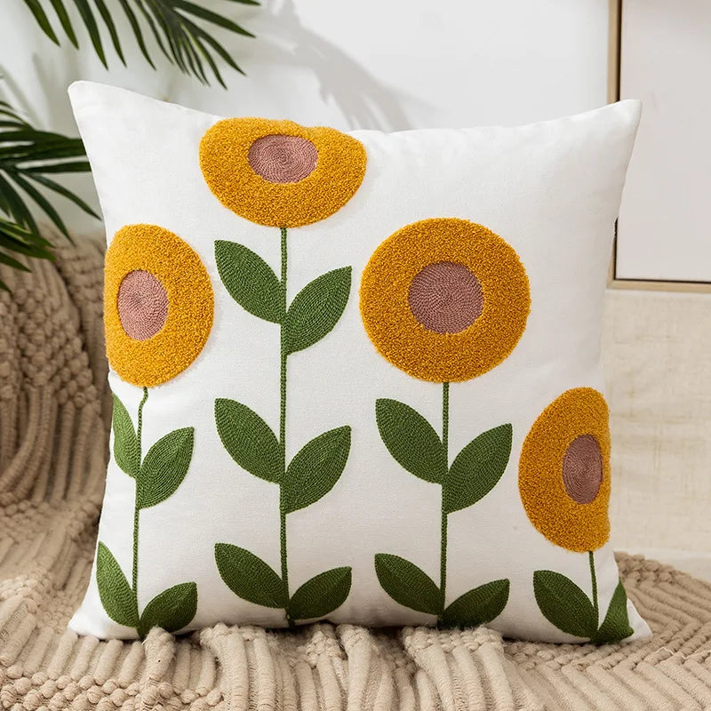 Enkle florale fargerike nordiske putetrekk 45x45cm strikkede jacquard-linneputetrekk til stuen sofa kastputer moderne skandinavisk interiør | Skanto