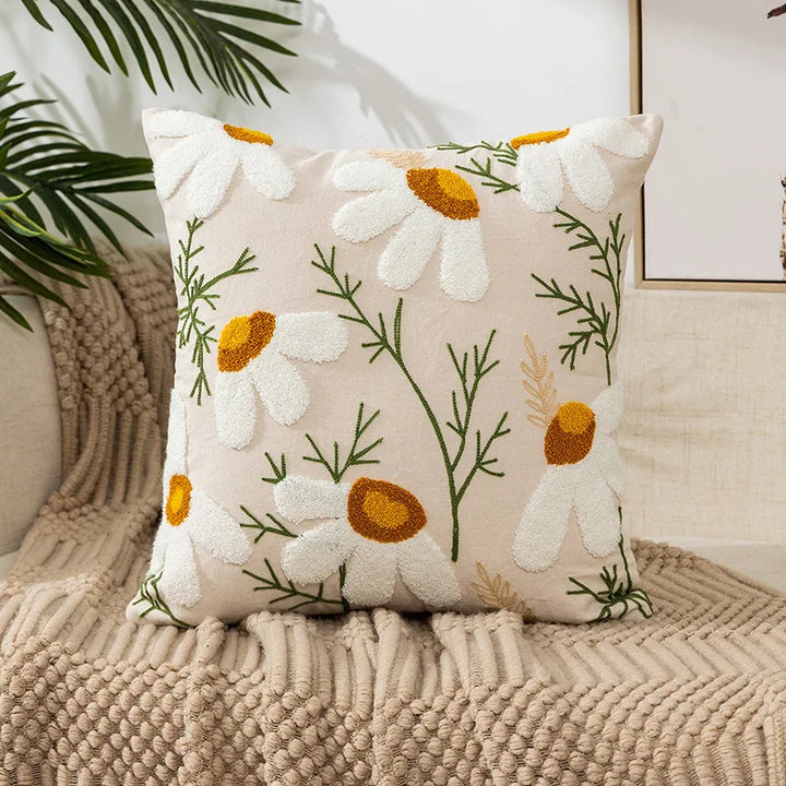 Enkle florale fargerike nordiske putetrekk 45x45cm strikkede jacquard-linneputetrekk til stuen sofa kastputer moderne skandinavisk interiør | Skanto