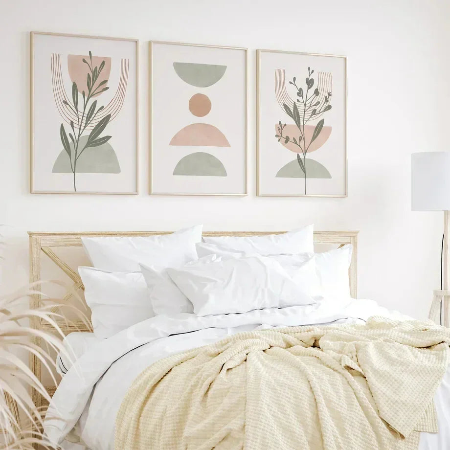 Simple Nordic Abstract Botanical Wall Art Fine Art Canvas Prints Pictures for Neutral Color Living Room Bedroom Art for Modern Apartment Decor | Skanto