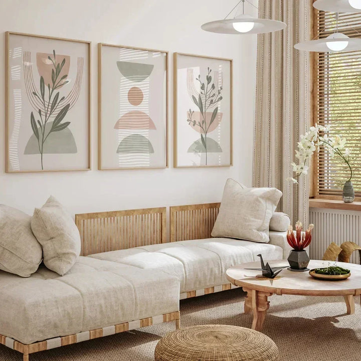 Simple Nordic Abstract Botanical Wall Art Fine Art Canvas Prints Pictures for Neutral Color Living Room Bedroom Art for Modern Apartment Decor | Skanto