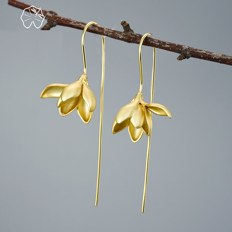 Skanto | 18K Gull Elegant Magnolia Blomst Dangle Øredobber