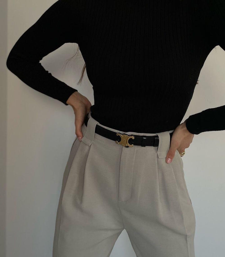 EleganceBelt - Luksus Lærbelte med Gull Detaljer Skanto